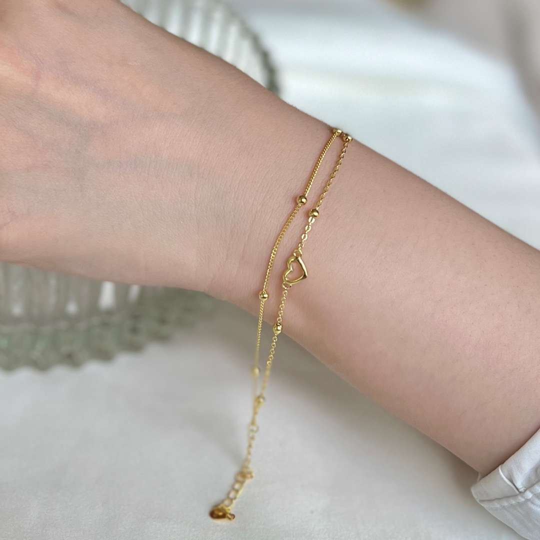 [Royal Jewellery]Dainty Double Layer Love Heart Bracelet