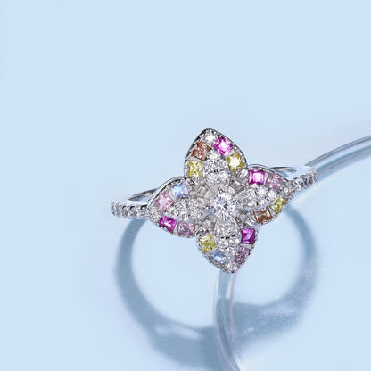 [Royal Jewellery]Luxurious Colorful Flower Shape Banquet Ring