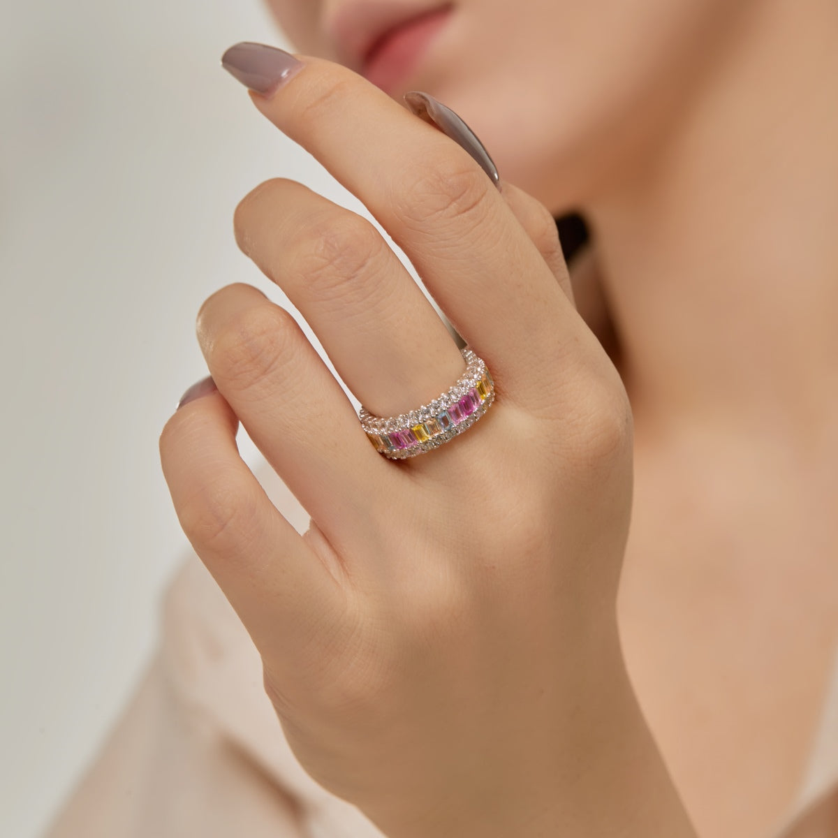 [Royal Jewellery]Dainty Colorful Radiant Cut Daily Ring