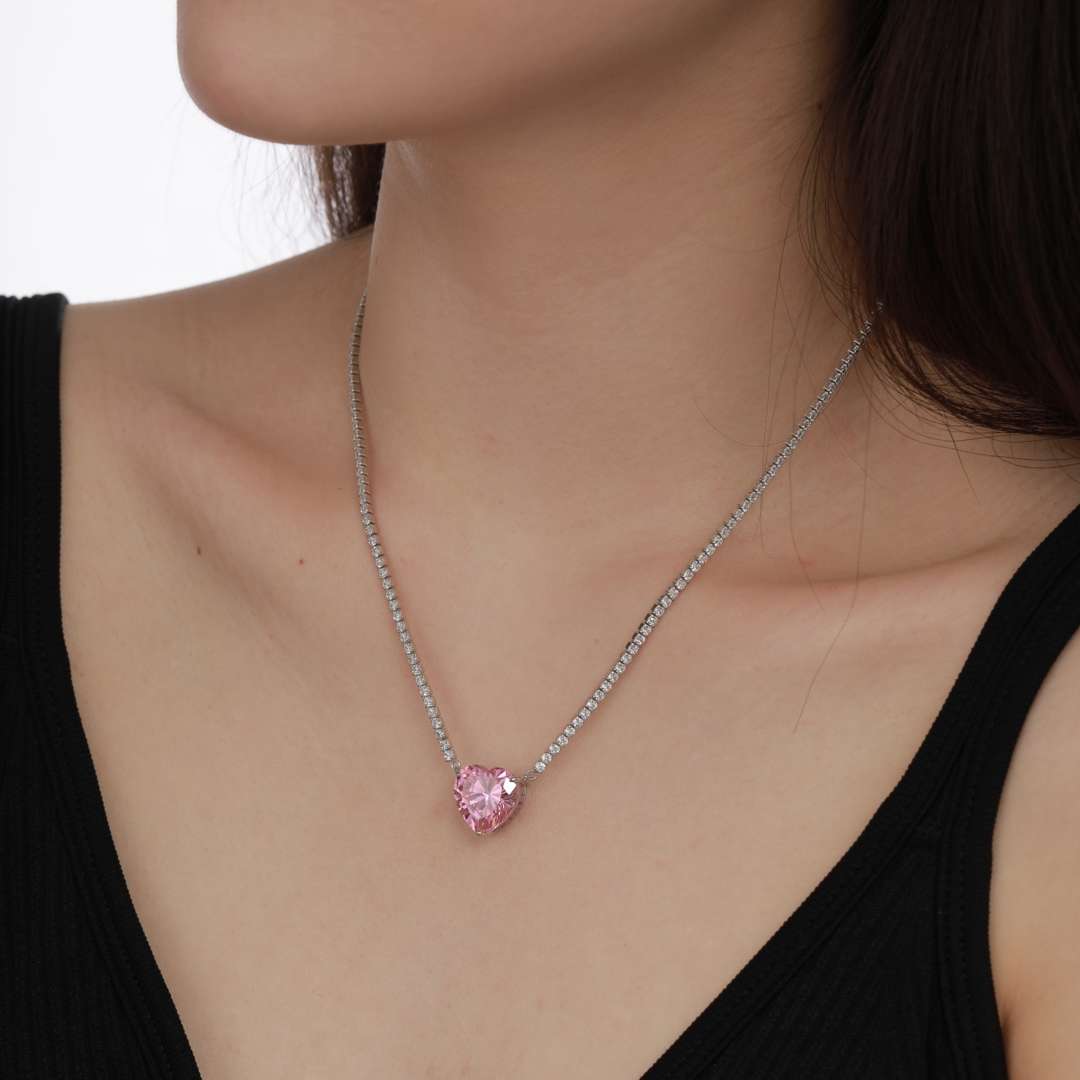 [Royal Jewellery]8.0 Carat Versatile Colorful Sweet Heart-Shaped Tennis Necklace