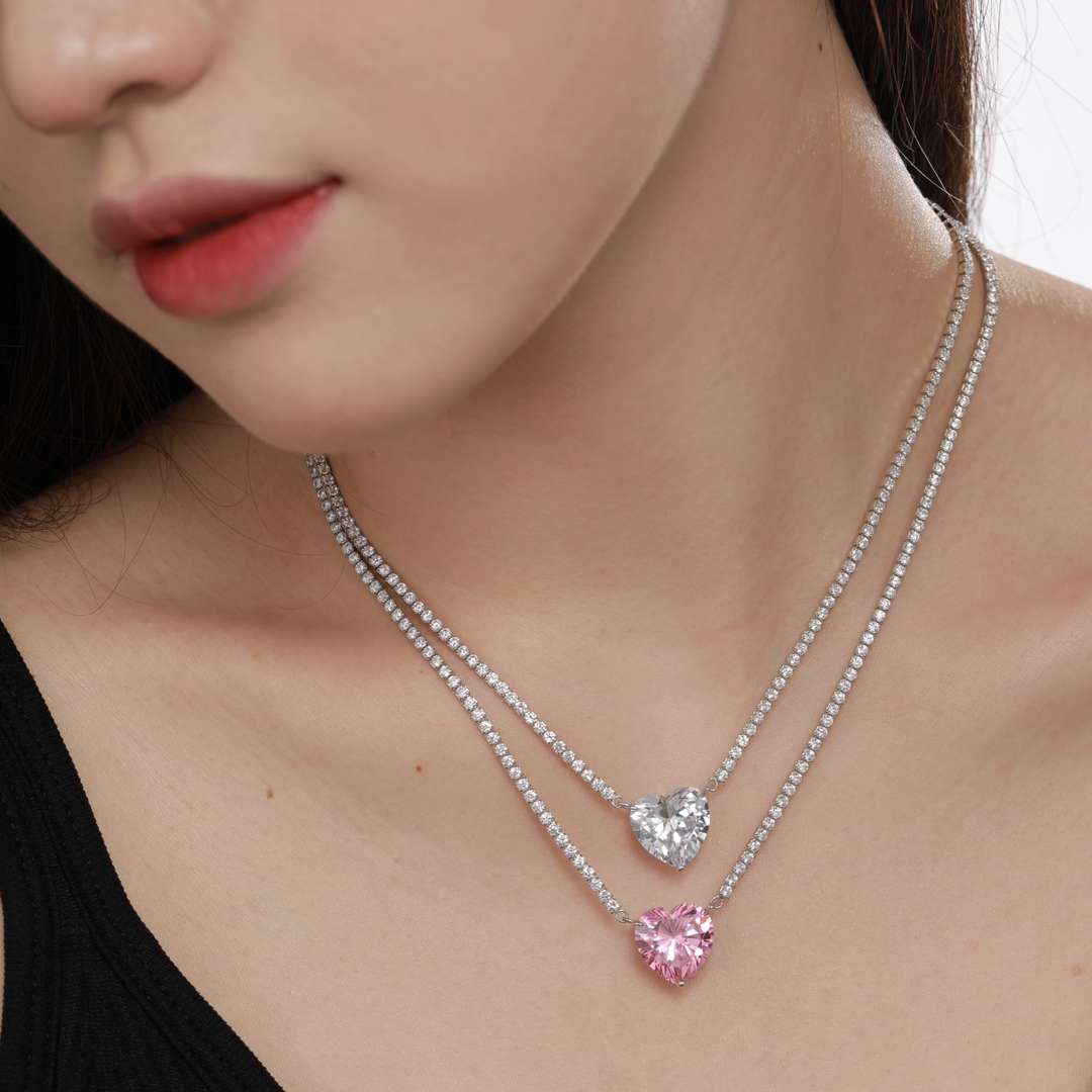 [Royal Jewellery]8.0 Carat Versatile Colorful Sweet Heart-Shaped Tennis Necklace
