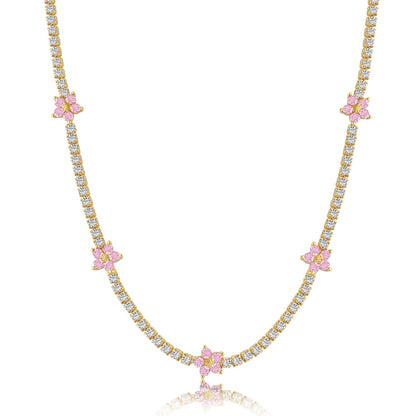 [Royal Jewellery]Luxurious Colorful Flower Tennis Necklace