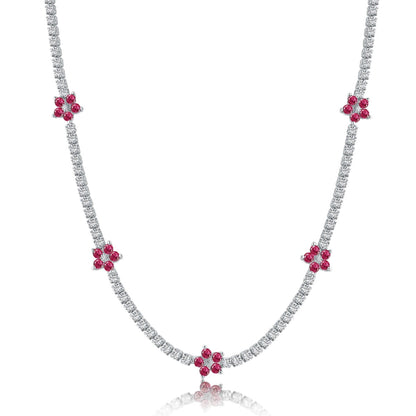 [Royal Jewellery]Luxurious Colorful Flower Tennis Necklace