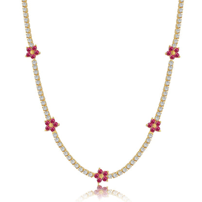 [Royal Jewellery]Luxurious Colorful Flower Tennis Necklace