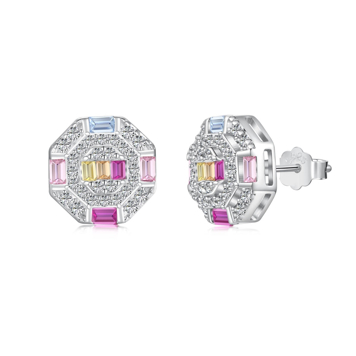 [Royal Jewellery]Ornate Colorful Octagon Shape Daily Earrings