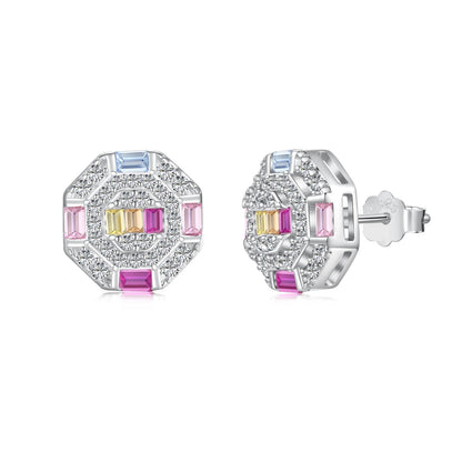 [Royal Jewellery]Ornate Colorful Octagon Shape Daily Earrings