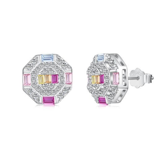 [Royal Jewellery]Ornate Colorful Octagon Shape Daily Earrings