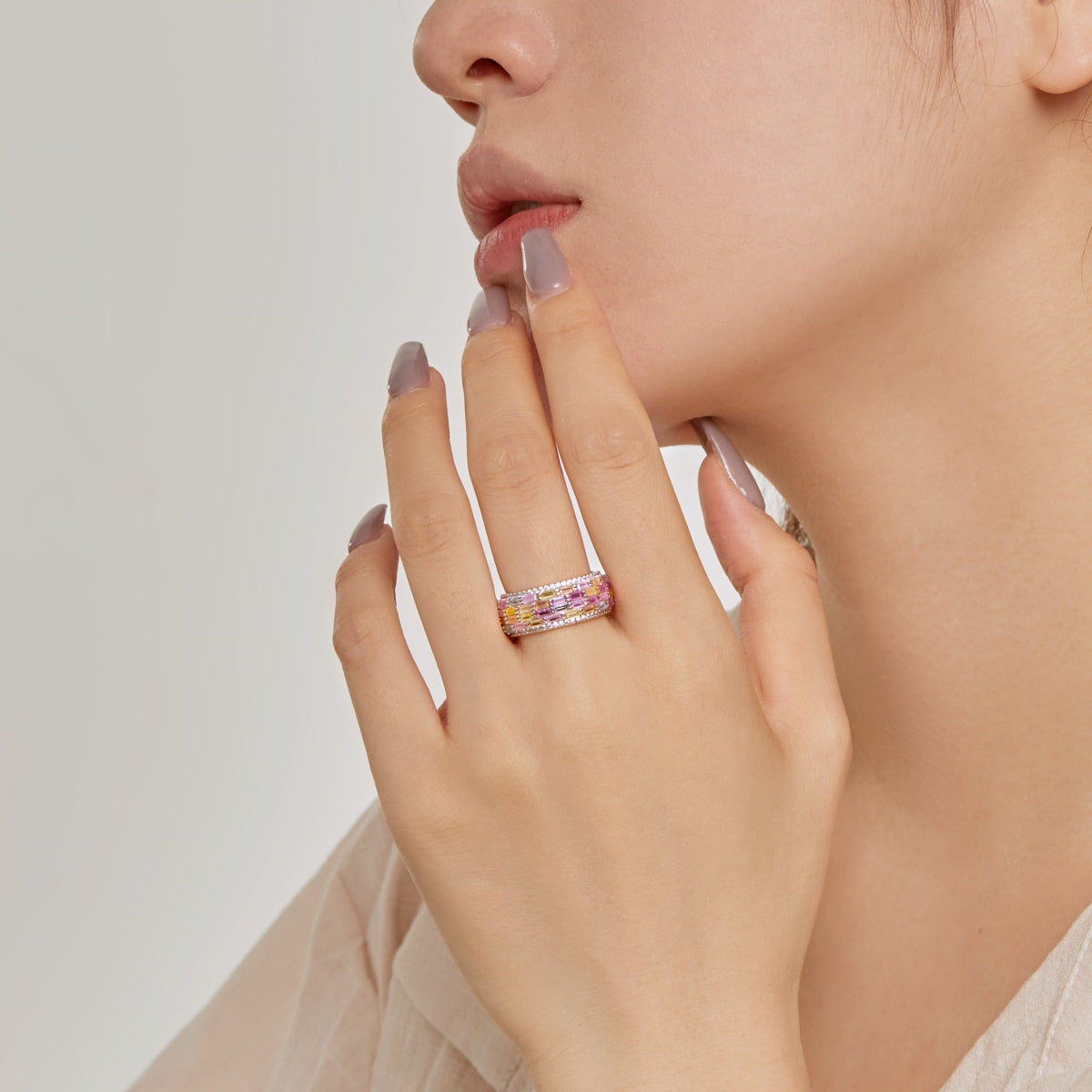 [Royal Jewellery]Radiant Colorful Radiant Cut Daily Ring