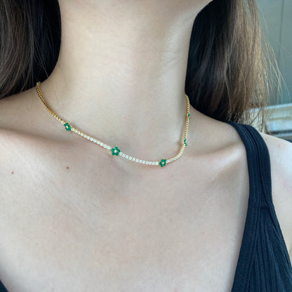 [Royal Jewellery]Luxurious Colorful Flower Tennis Necklace