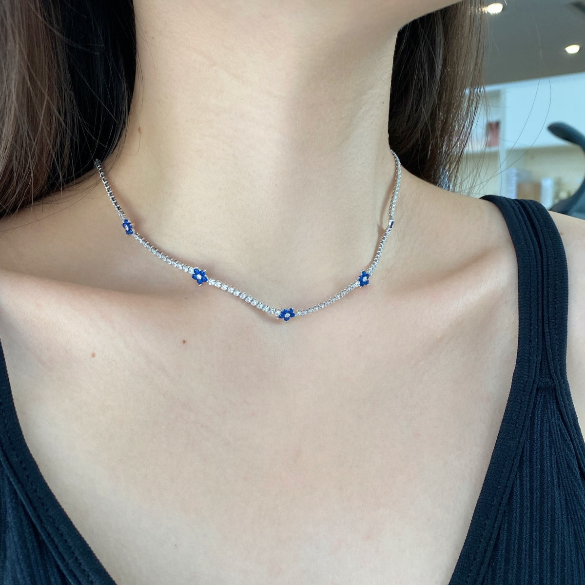 [Royal Jewellery]Luxurious Colorful Flower Tennis Necklace