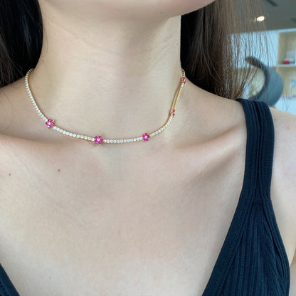 [Royal Jewellery]Luxurious Colorful Flower Tennis Necklace