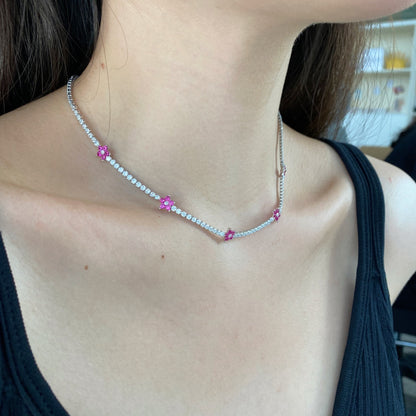 [Royal Jewellery]Luxurious Colorful Flower Tennis Necklace