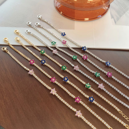 [Royal Jewellery]Sparkling Flower Shape Tennis Bracelet