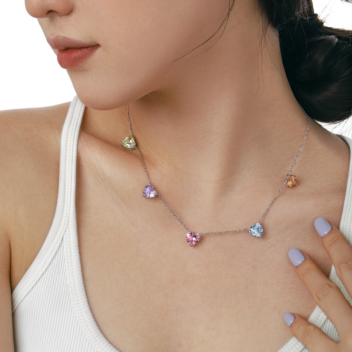 [Royal Jewellery]Sparkling Colorful Heart Cut Necklace