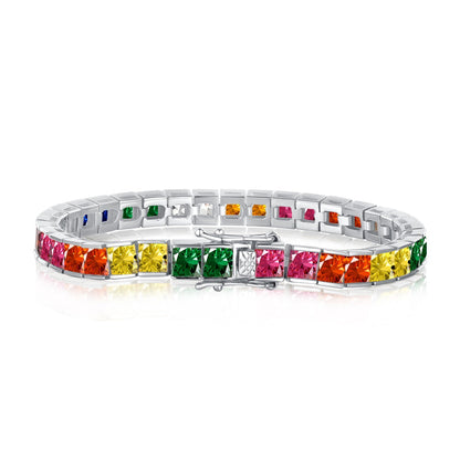 [Royal Jewellery]Radiant Colorful Princess Cut Tennis Bracelet