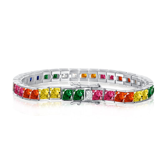 [Royal Jewellery]Radiant Colorful Princess Cut Tennis Bracelet
