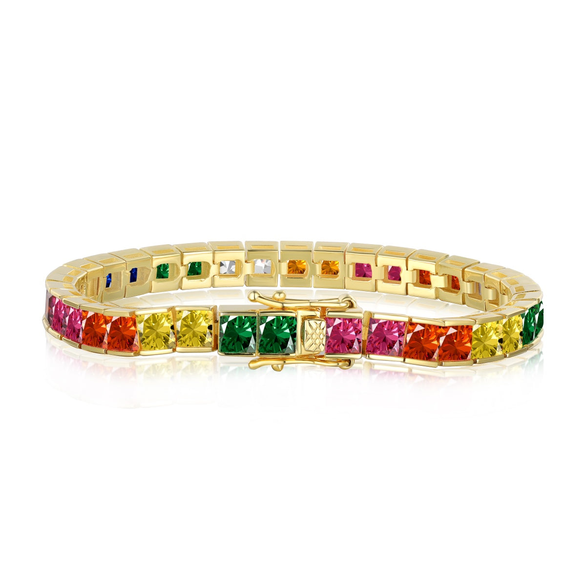 [Royal Jewellery]Radiant Colorful Princess Cut Tennis Bracelet