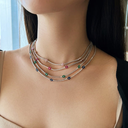 [Royal Jewellery]Luxurious Colorful Flower Tennis Necklace