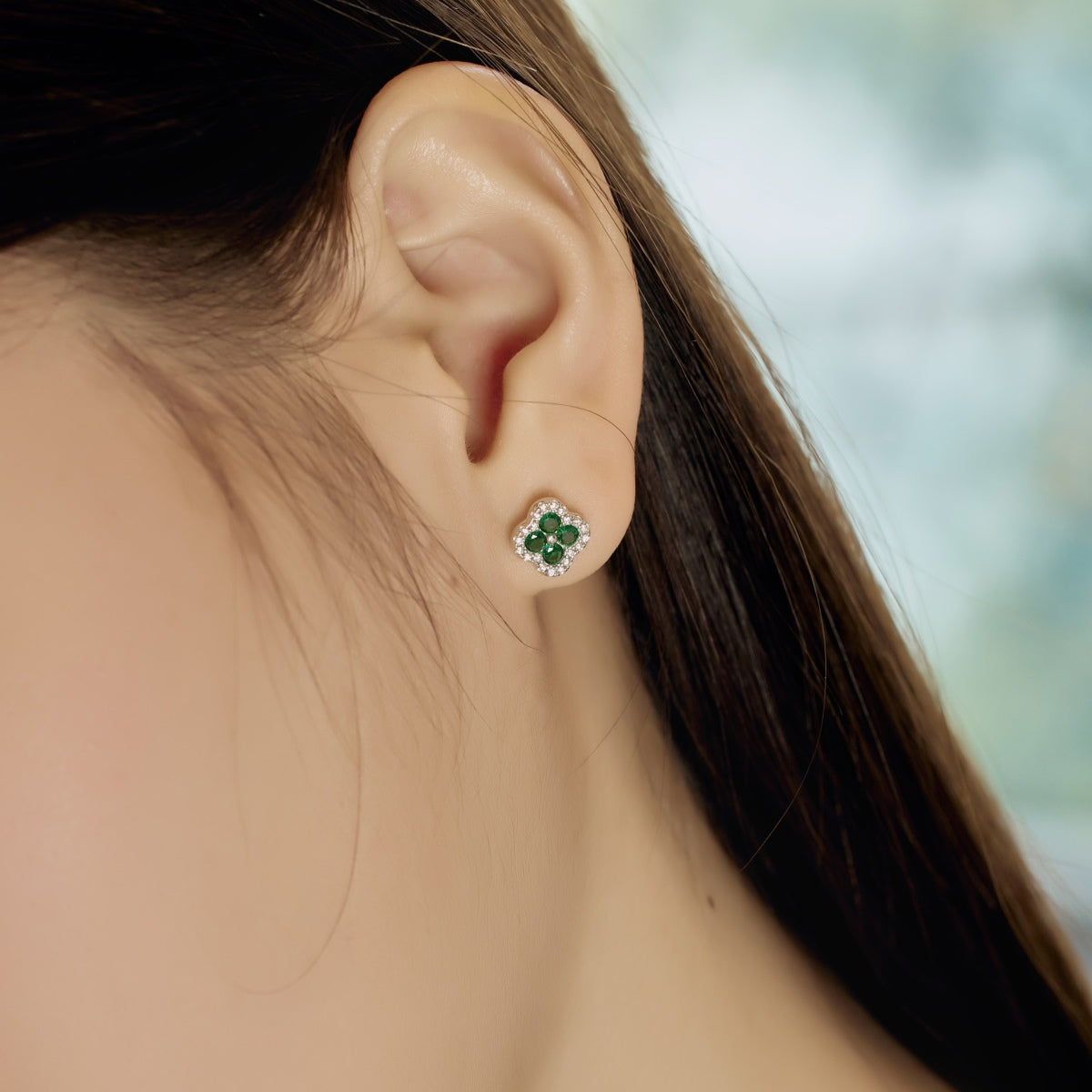 [Royal Jewellery]Four-Leaf Clover Flower Shaped Earrings