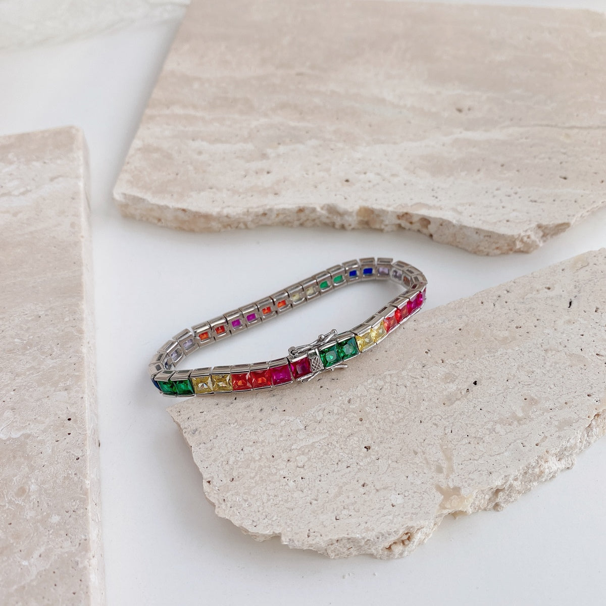 [Royal Jewellery]Radiant Colorful Princess Cut Tennis Bracelet