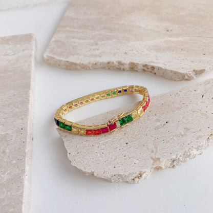 [Royal Jewellery]Radiant Colorful Princess Cut Tennis Bracelet
