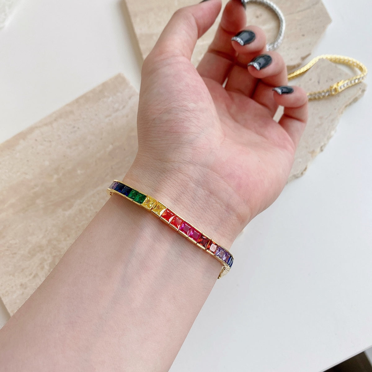 [Royal Jewellery]Radiant Colorful Princess Cut Tennis Bracelet