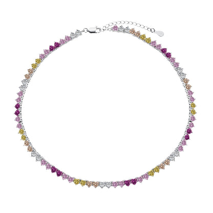 [Royal Jewellery]Sparkling Colorful Full Heart Tennis Necklace