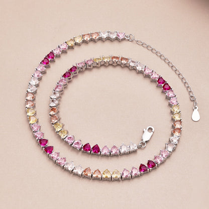 [Royal Jewellery]Sparkling Colorful Full Heart Tennis Necklace