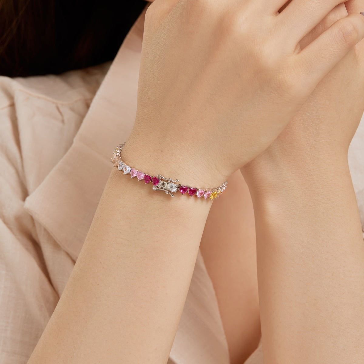[Royal Jewellery]Luxurious Colorful Romantic Heart Shape Lover Bracelet