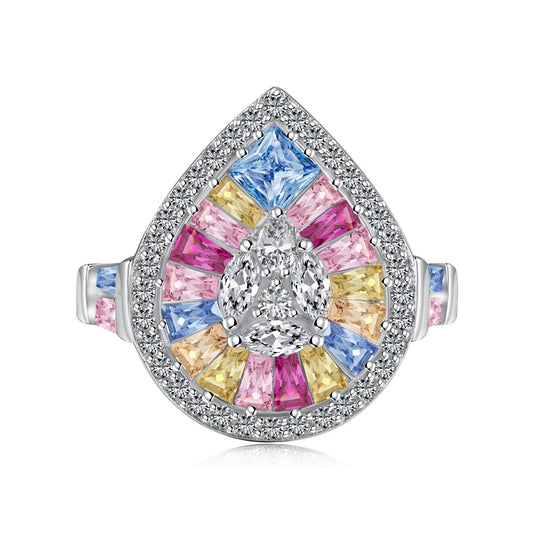 [Royal Jewellery]Elegant Colorful Water Drop Shape Banquet Ring