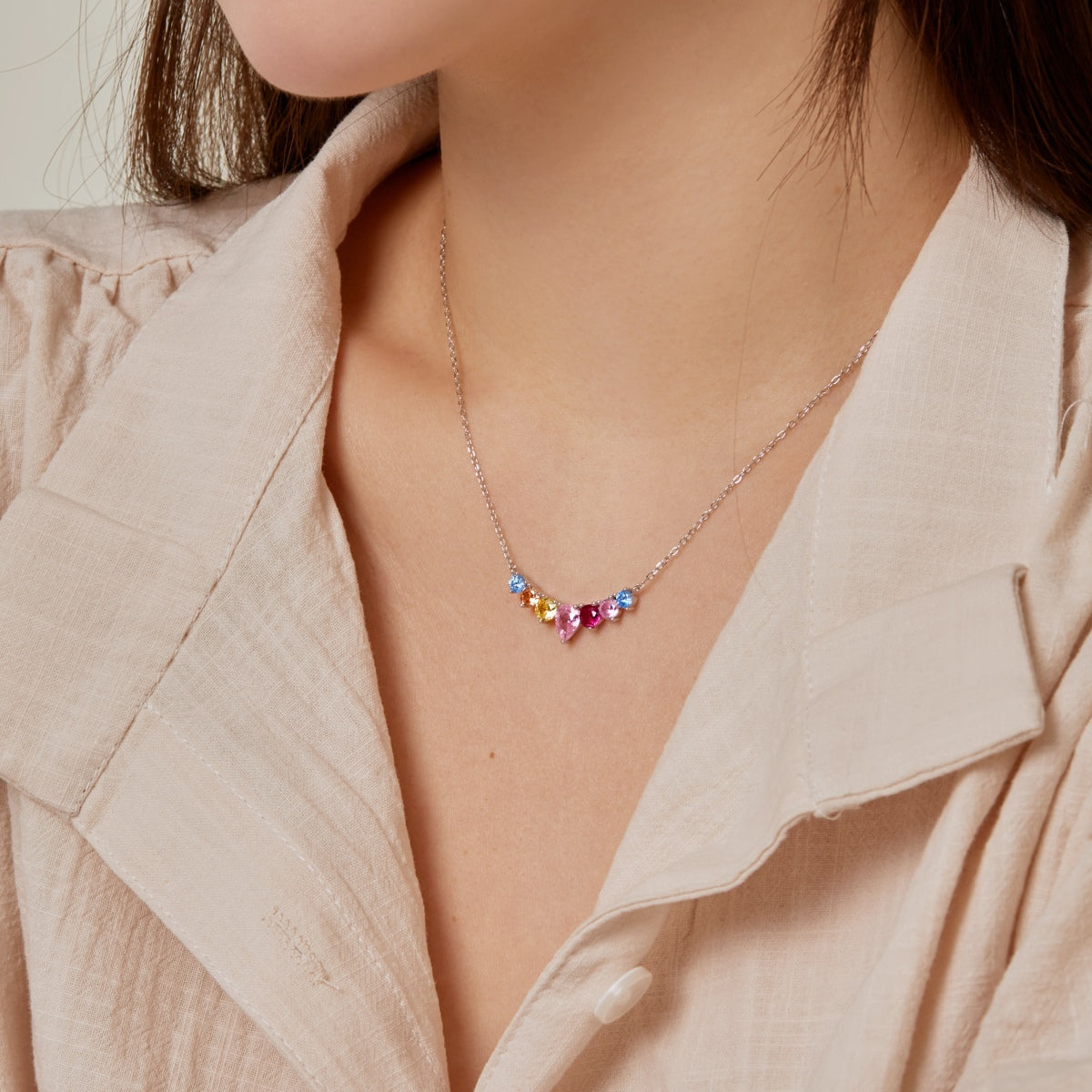 [Royal Jewellery]Dainty Colorful Heart Necklace