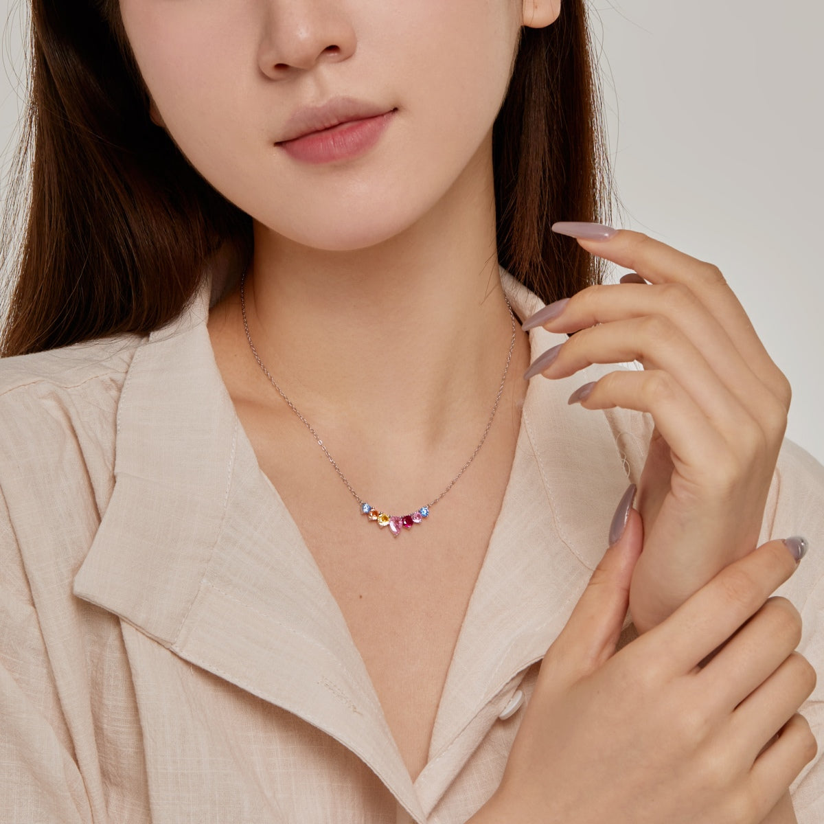 [Royal Jewellery]Dainty Colorful Heart Necklace