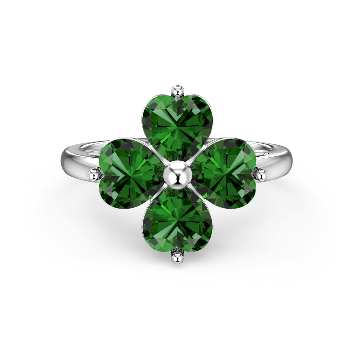 [ROYAL]Heart-shaped Four-Leaf Clover Ball Ring