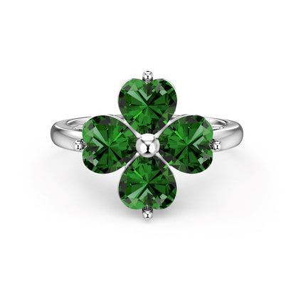 [Royal Jewellery]Heart-shaped Four-Leaf Clover Ball Ring