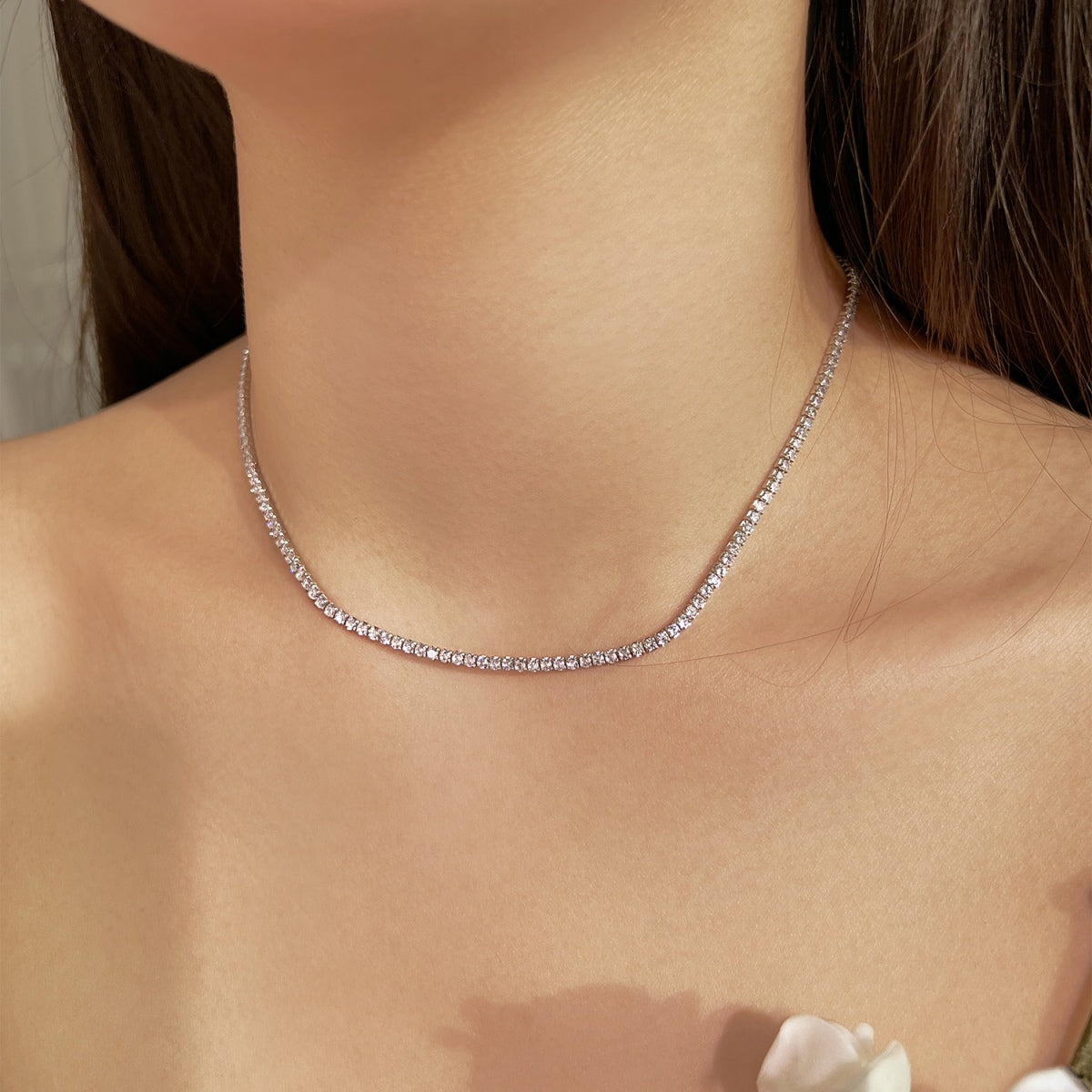 [Royal Jewellery]Delicate Round Shape Tennis Necklace