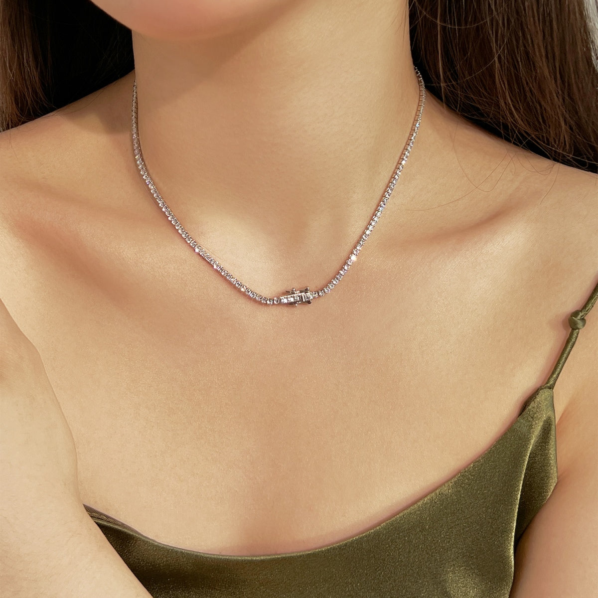 [Royal Jewellery]Delicate Round Shape Tennis Necklace