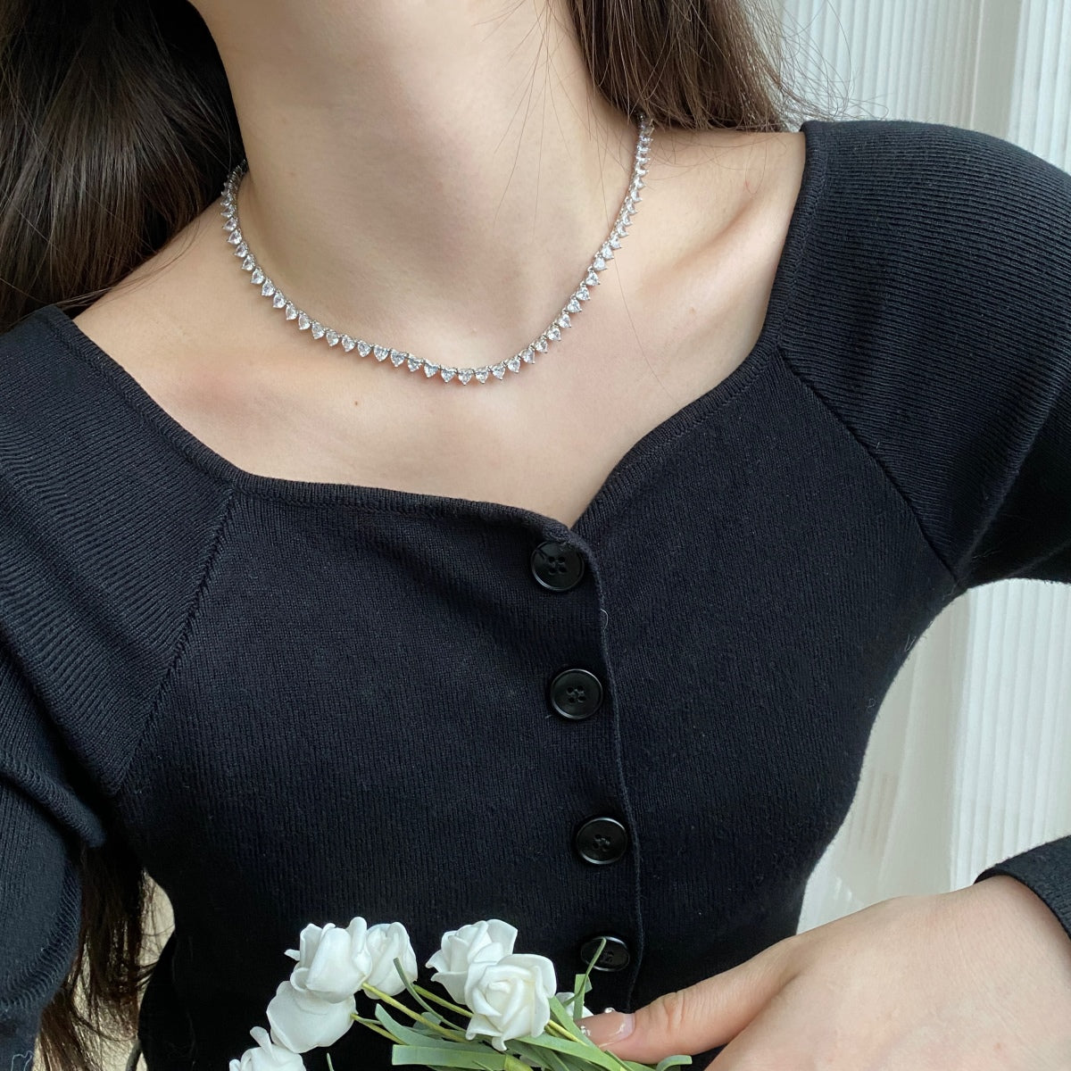 [Royal Jewellery]Ornate Heart Cut Tennis Necklace