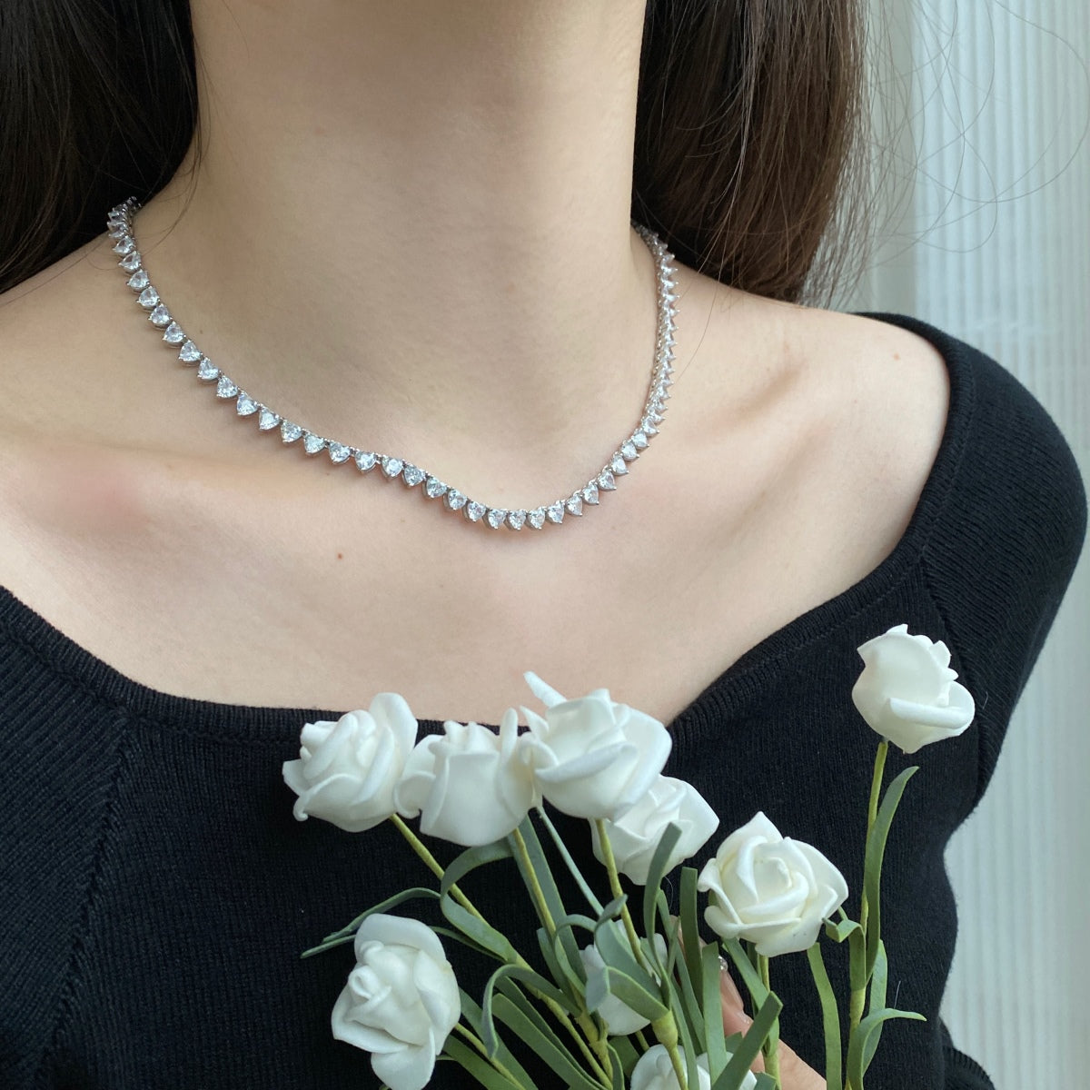 [Royal Jewellery]Ornate Heart Cut Tennis Necklace
