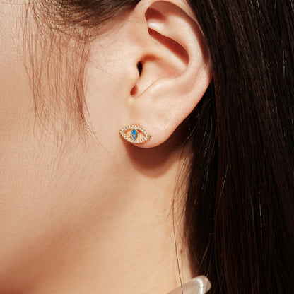 [Royal Jewellery]Blue Devil Eyes Hollow Stud Earrings