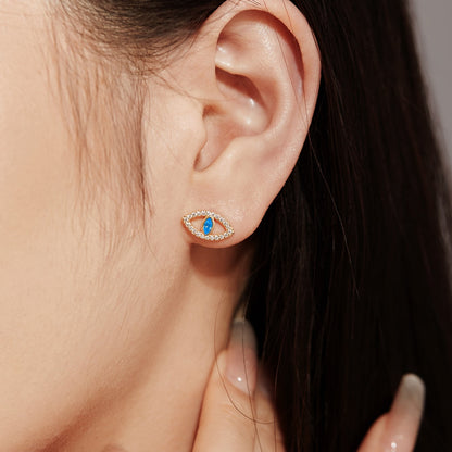 [Royal Jewellery]Blue Devil Eyes Hollow Stud Earrings