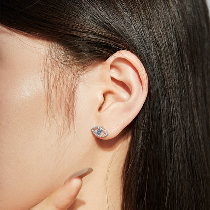 [Royal Jewellery]Blue Devil Eyes Hollow Stud Earrings