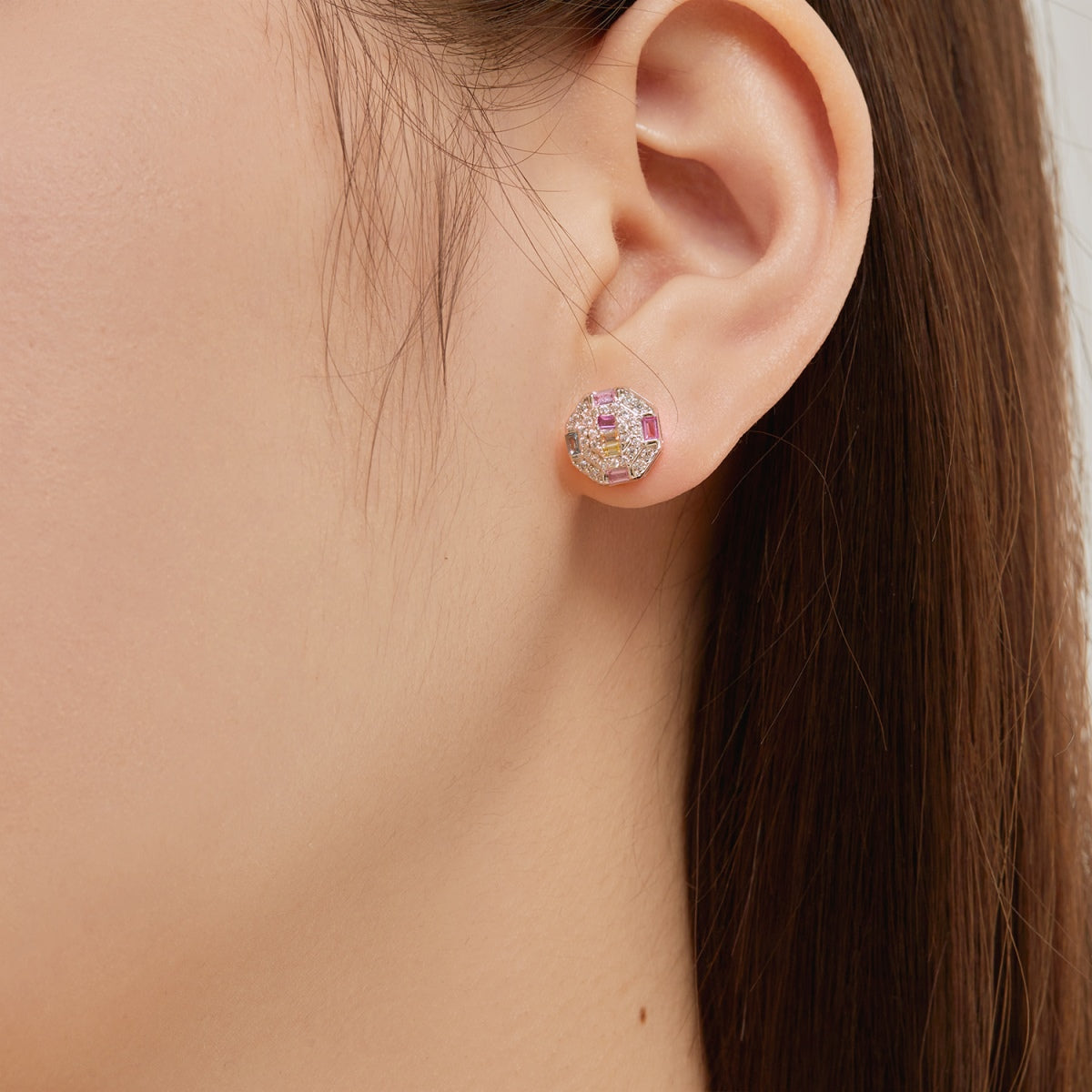 [Royal Jewellery]Ornate Colorful Octagon Shape Daily Earrings