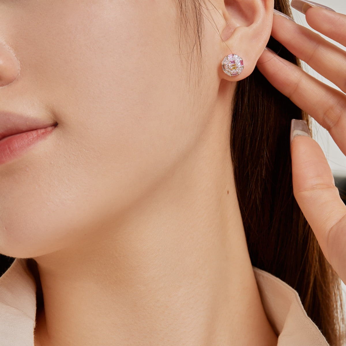 [Royal Jewellery]Ornate Colorful Octagon Shape Daily Earrings
