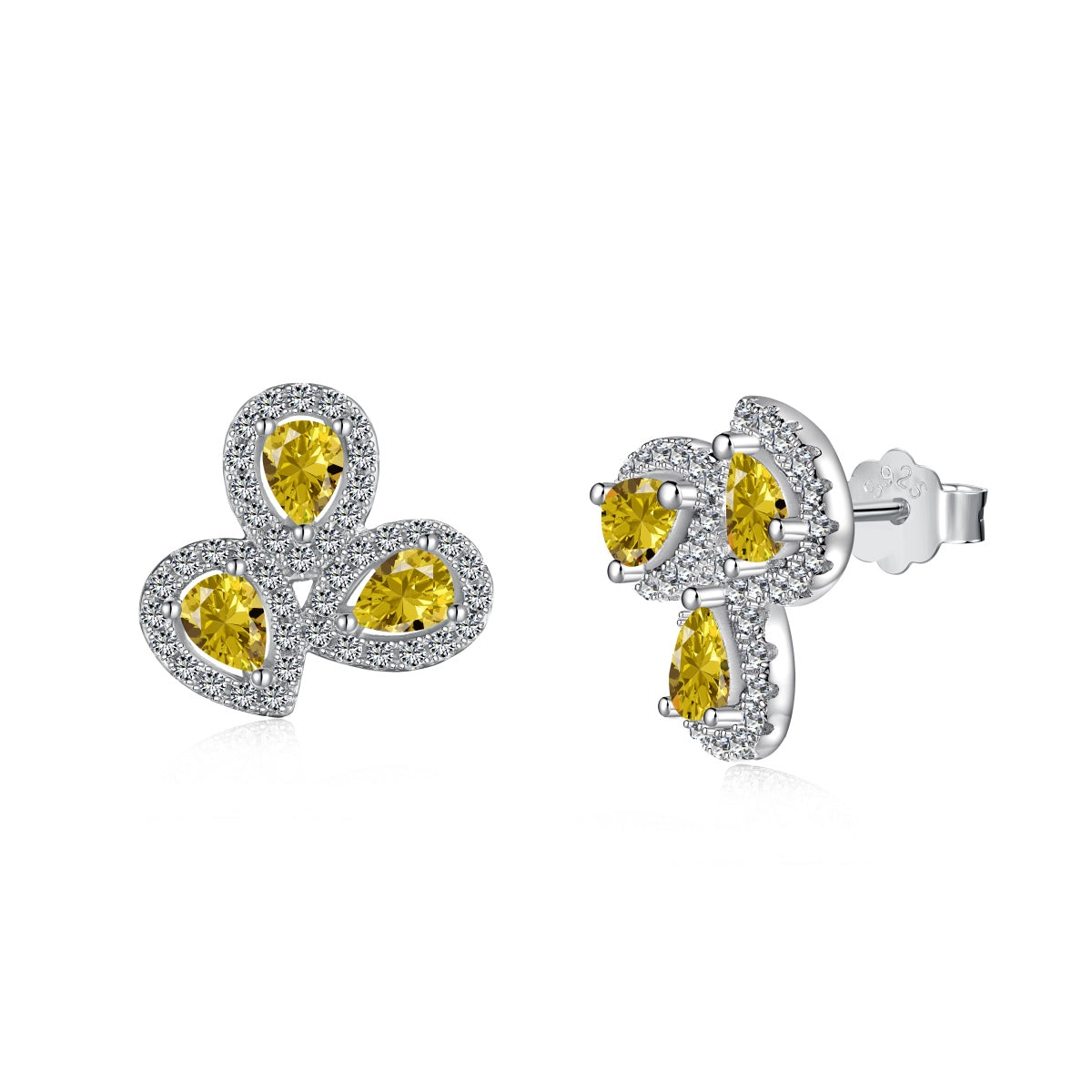 [Royal Jewellery]Ornate Flower Shape Pear Cut Lover Earrings