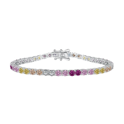 [Royal Jewellery]Radiant Colorful Round Cut Tennis Bracelet