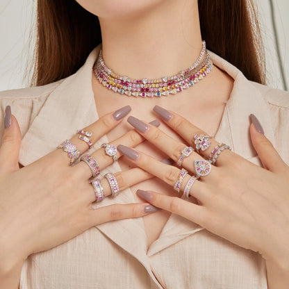 [Royal Jewellery]Delicate Colorful Rainbow Tennis Chain
