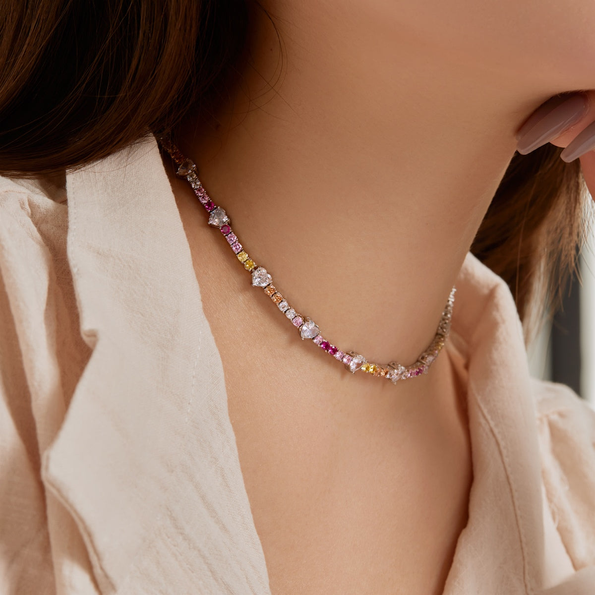 [Royal Jewellery]Delicate Colorful Rainbow Tennis Chain