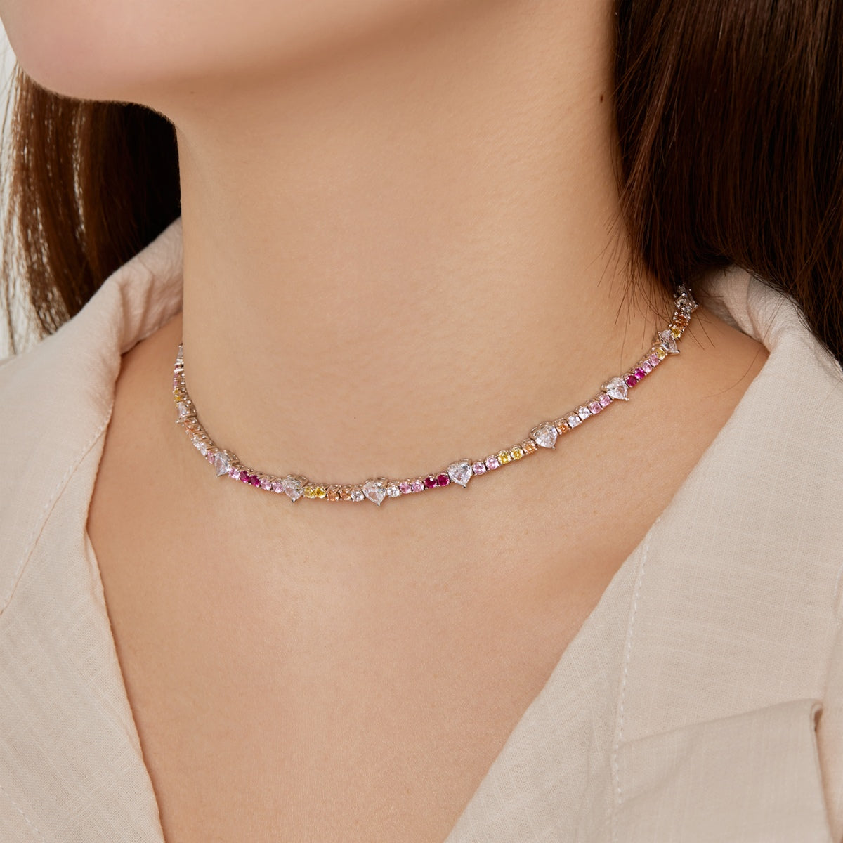[Royal Jewellery]Delicate Colorful Rainbow Tennis Chain