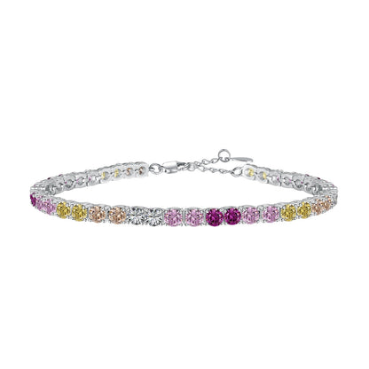 [Royal Jewellery]Radiant Colorful Round Cut Tennis Bracelet