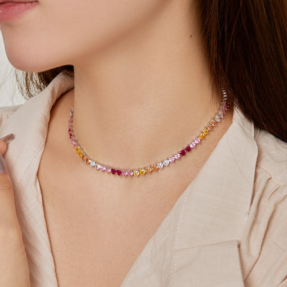 [Royal Jewellery]Sparkling Colorful Full Heart Tennis Necklace